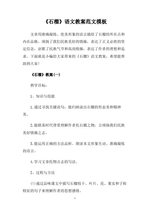 《石榴》语文教案范文模板.doc