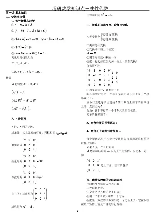 2013考研数学线性代数必背公式知识点