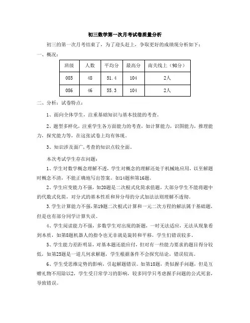 初三数学月考试质量分析