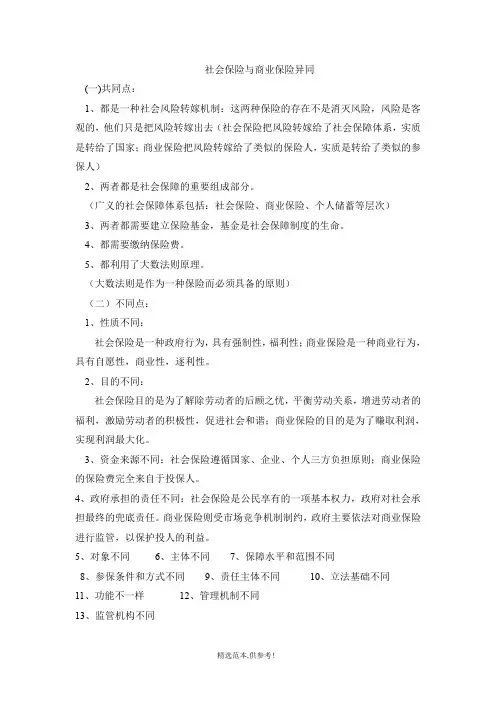 社会保险与商业保险异同