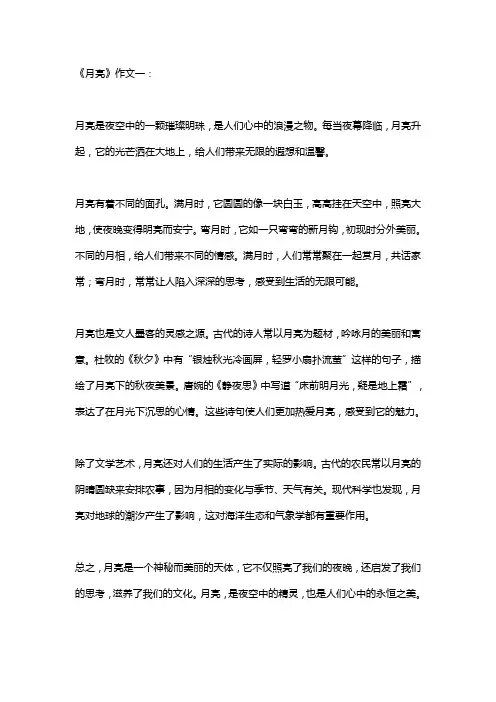 《月亮》作文五篇