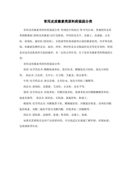 常用皮质激素类原料药强弱分类