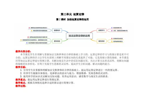 人教版四年级下学期数学第三单元第2课时《加法运算定律的运用》教案(表格式)