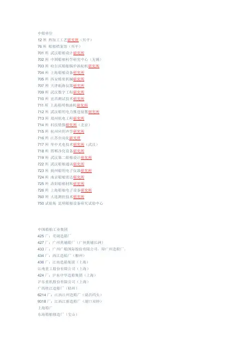 中船单位代号 大全
