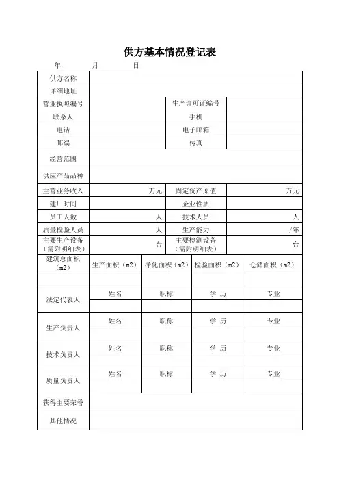 供应商建立档案表格