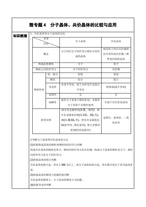第三章分子晶体、共价晶体的比较与应用(学案)——高中化学人教版(2019)选择性必修二