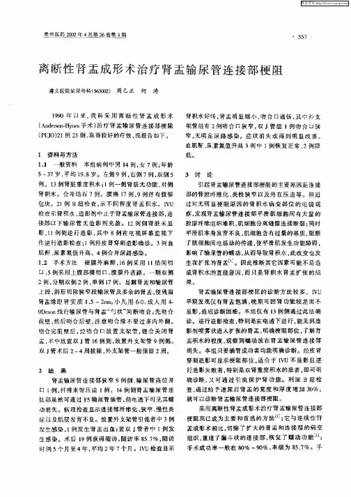 离断性肾盂成形术治疗肾盏输尿管连接部梗阻