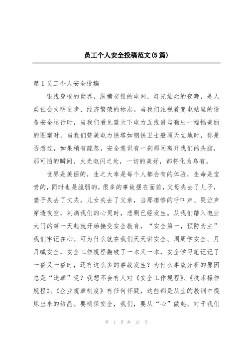 员工个人安全投稿范文(5篇)