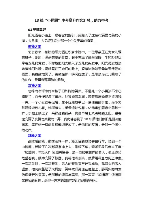 13篇“小标题”中考高分作文汇总，助力中考