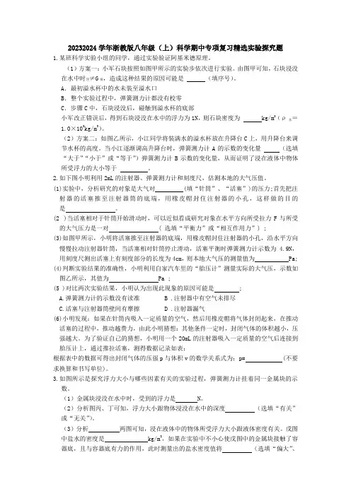 期中专项复习-精选实验探究题---浙教版科学八年级上册