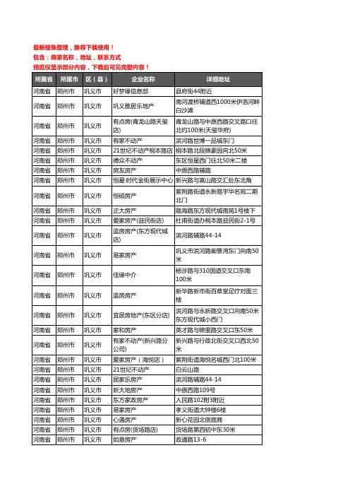 新版河南省郑州市巩义市房屋中介企业公司商家户名录单联系方式地址大全32家