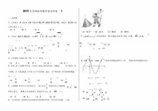 2015年全国高考数学卷文科卷1及解析