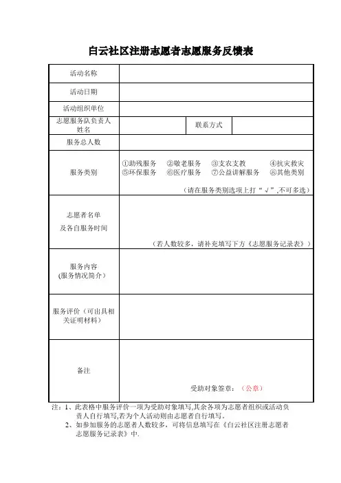 志愿服务反馈表+服务记录表【范本模板】