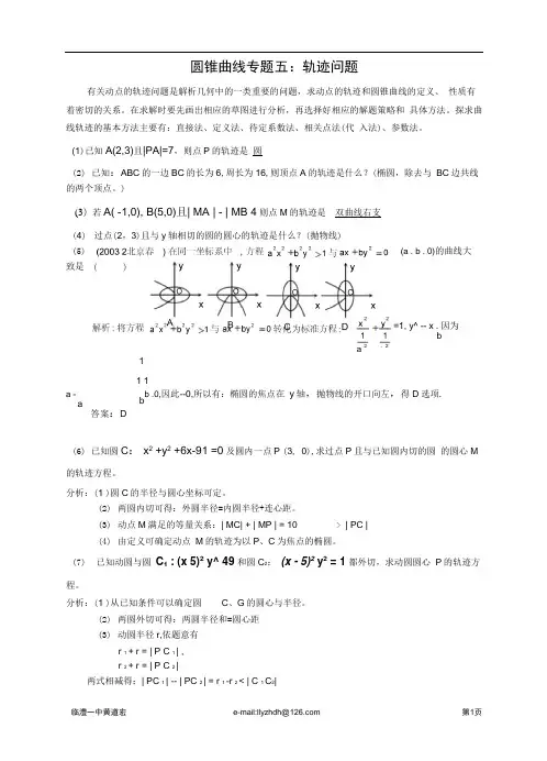 圆锥曲线专题五轨迹问题