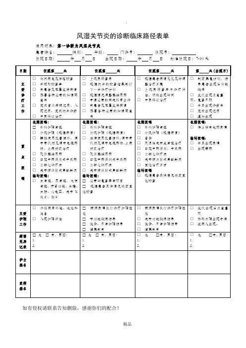 风湿关节炎临床路径