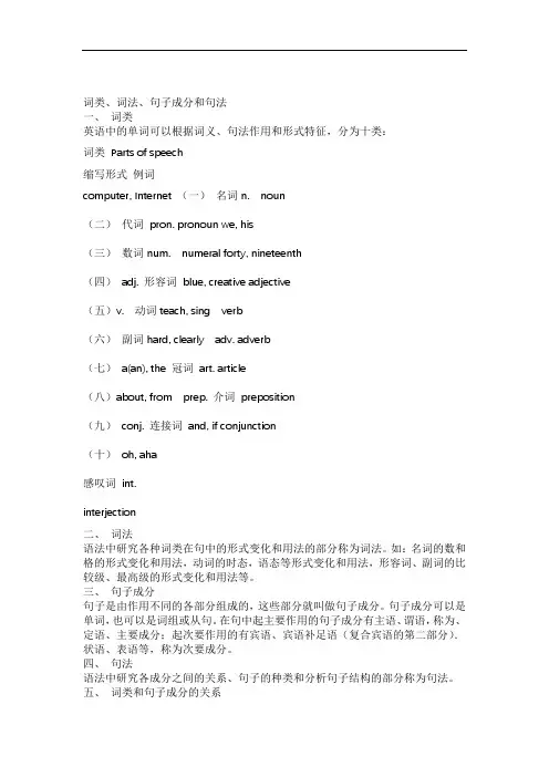 词类、词法、句子成分和句法(有练习且包含答案)