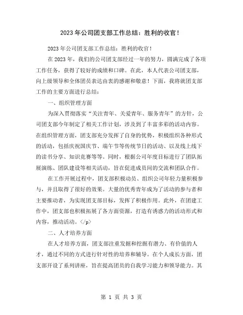 2023年公司团支部工作总结：胜利的收官!