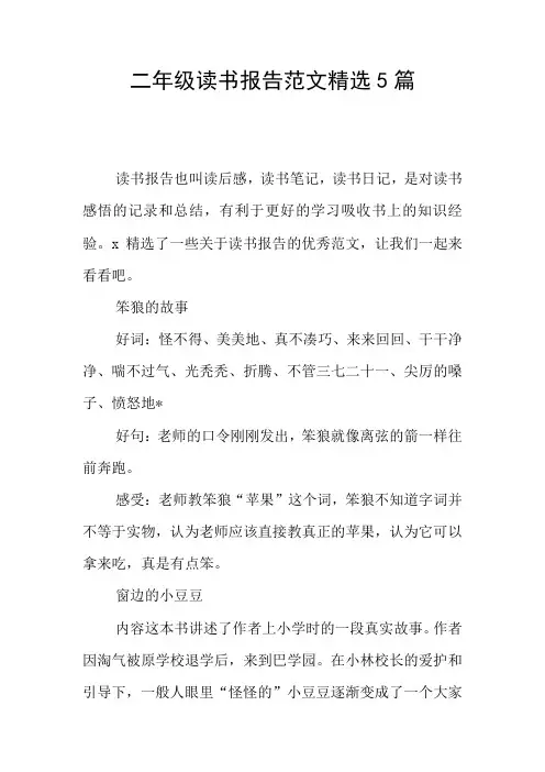 二年级读书报告范文精选5篇