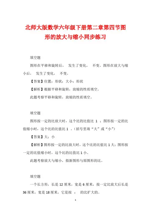 北师大版数学六年级下册第二章第四节图形的放大与缩小同步练习
