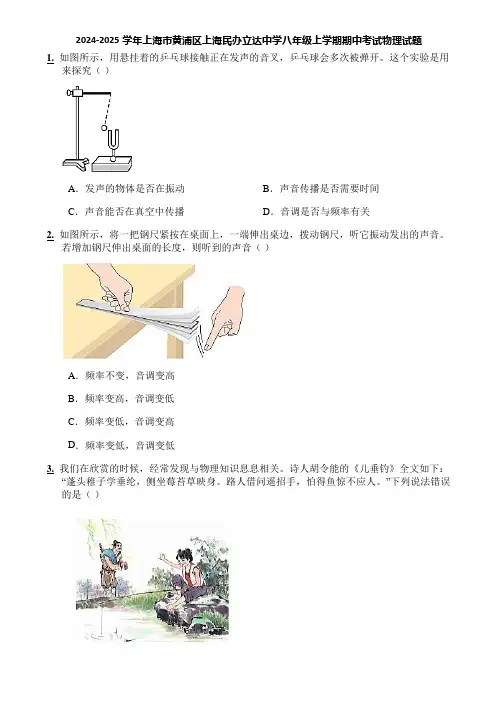 2024-2025学年上海市黄浦区上海民办立达中学八年级上学期期中考试物理试题