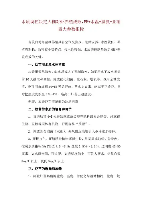 水质调控决定大棚对虾养殖成败,PH+水温+氨氮+亚硝四大参数指标