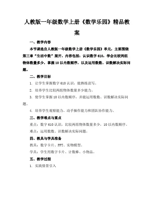 人教版一年级数学上册《数学乐园》精品教案