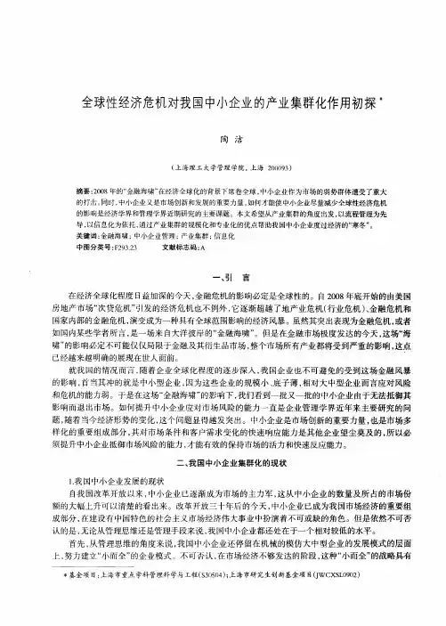 全球性经济危机对我国中小企业的产业集群化作用初探