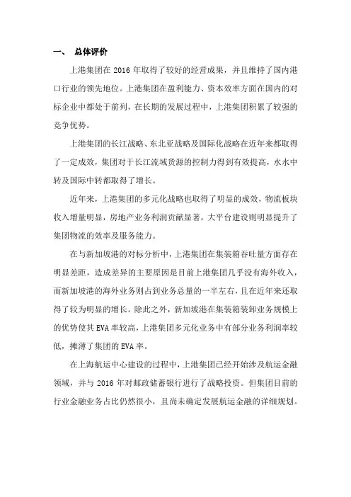 2016年上港集团总体评价和建议