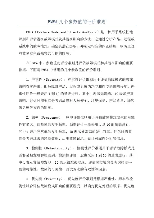 FMEA几个参数值的评价准则