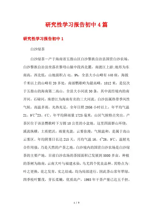 研究性学习报告初中4篇