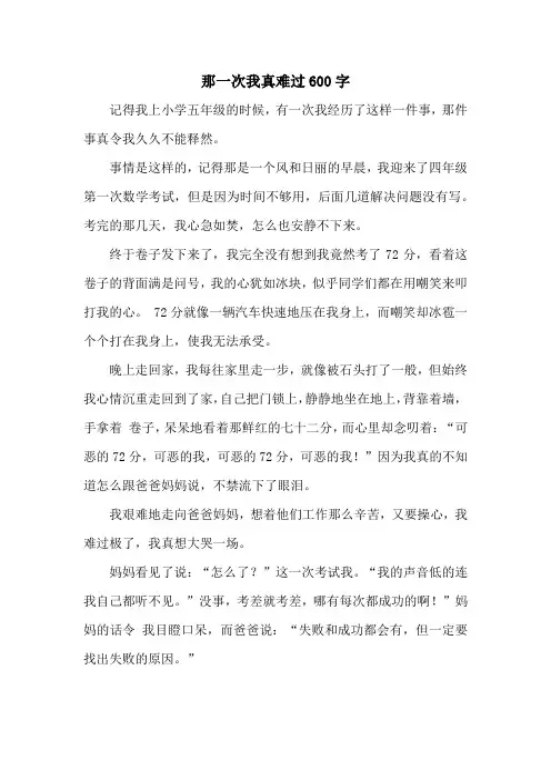 那一次我真难过600字