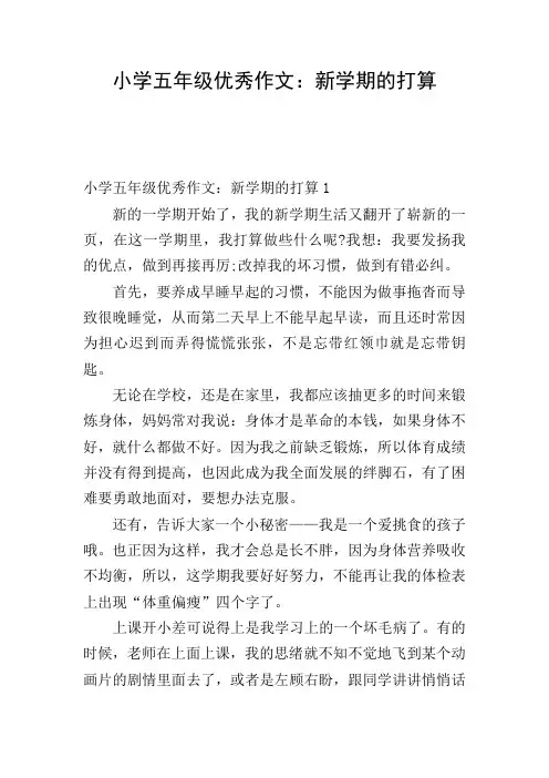 小学五年级优秀作文：新学期的打算