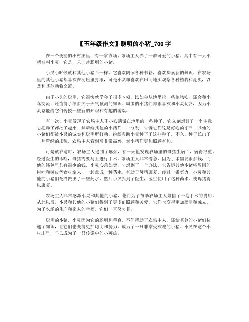 【五年级作文】聪明的小猪_700字
