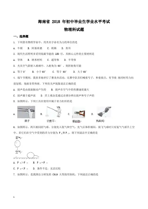 2018年海南省中考物理试题