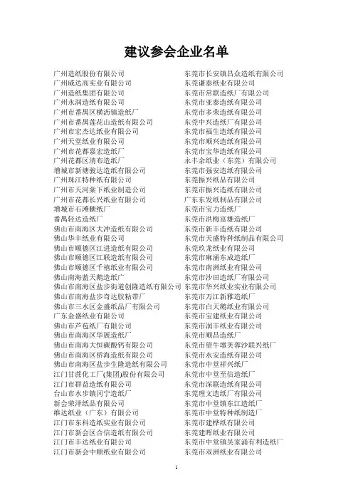 造纸企业名单
