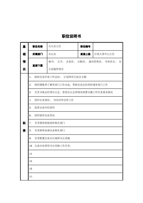 江动股份办公室主任职务说明书