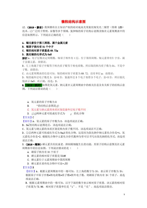 山东省2019年中考化学试题汇编微粒结构示意图含解析