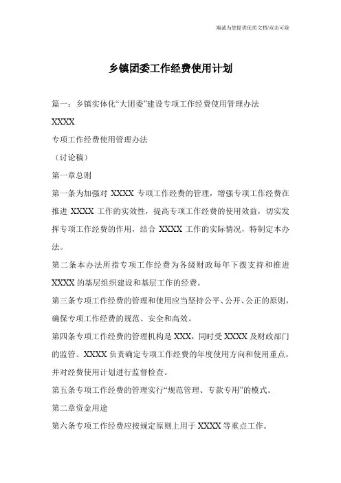 乡镇团委工作经费使用计划