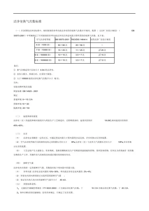 洁净室换气次数标准
