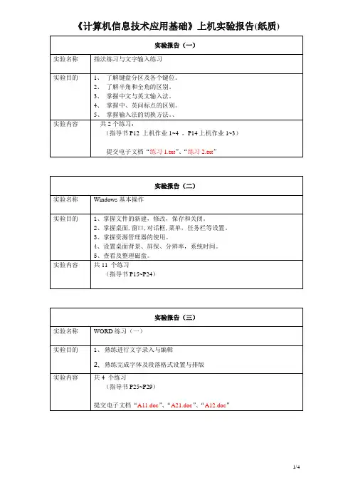 辽宁工程技术大学上机实验报告要求(计算机信息技术)