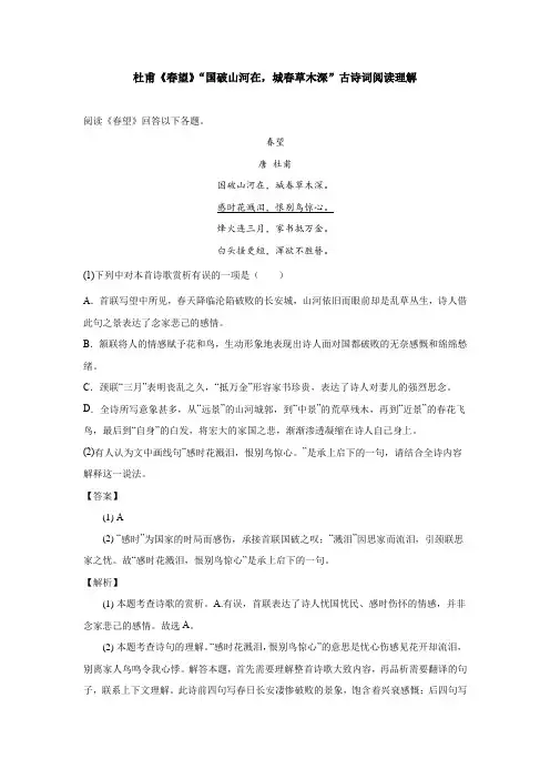 杜甫《春望》“国破山河在,城春草木深”古诗词阅读理解