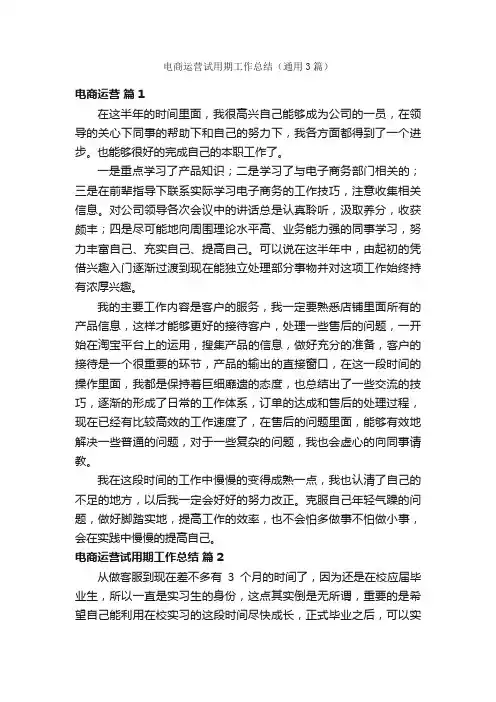 电商运营试用期工作总结（通用3篇）