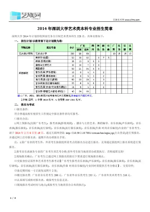2014年深圳大学艺术类本科专业招生简章