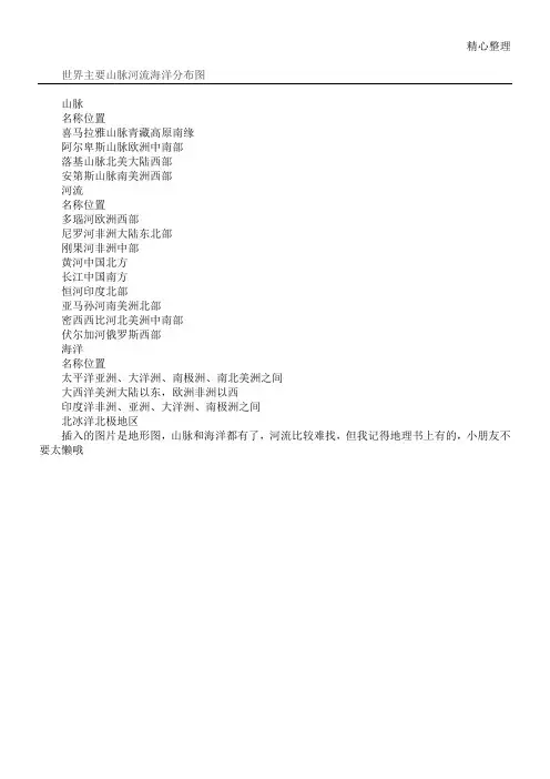 世界主要山脉分布图