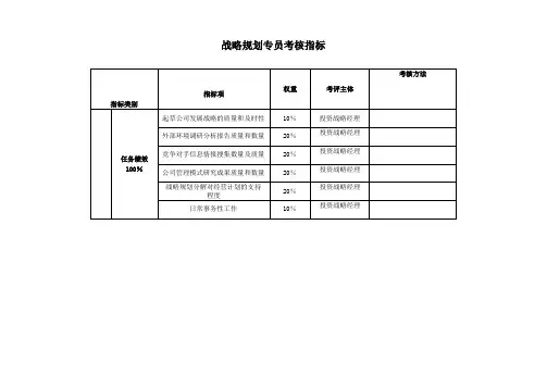 投资战略部-战略规划专员关键业绩考核指标KPI.doc