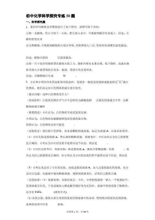 初中化学科学探究专练50题1