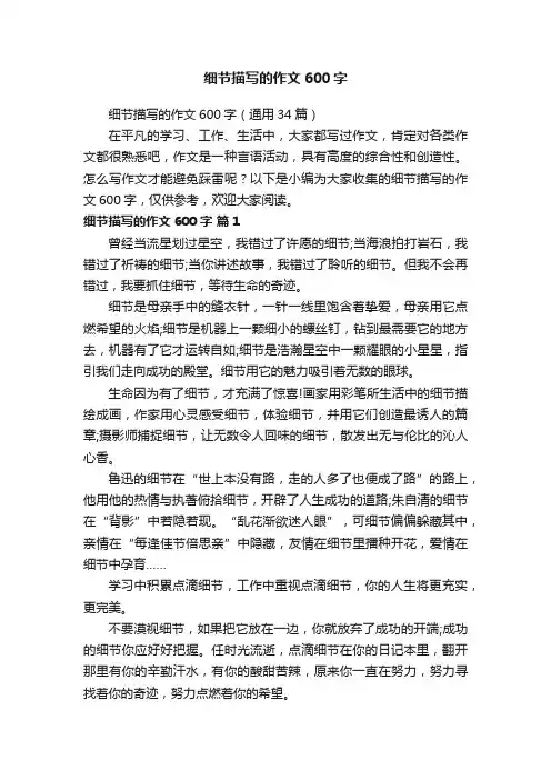 细节描写的作文600字（通用34篇）