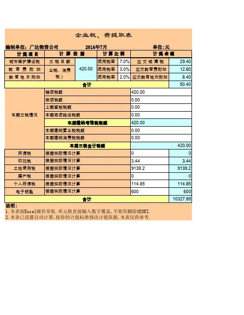 税费计算表