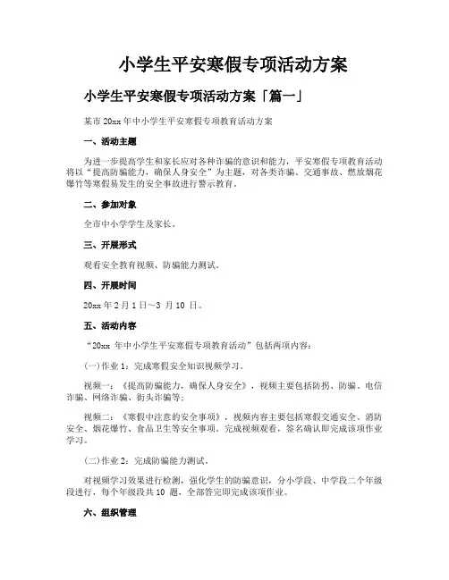 小学生平安寒假专项活动方案