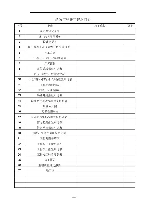 消防工程竣工资料表格范本
